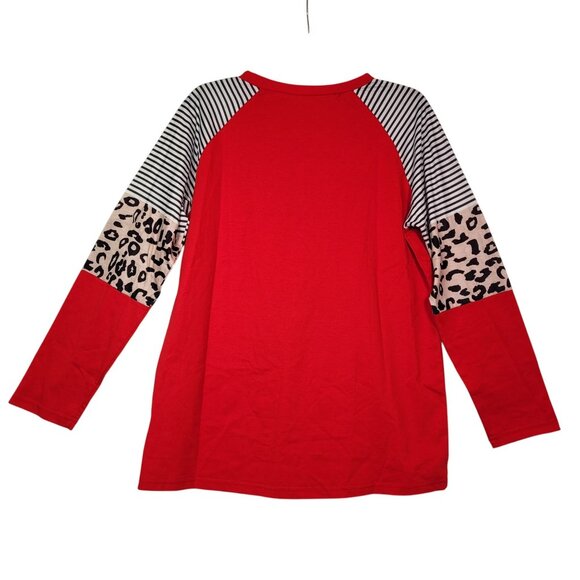 Mama Red Long Sleeve Raglan T-Shirt With Striped & Leopard Print Accents X-Large - Picture 2 of 8